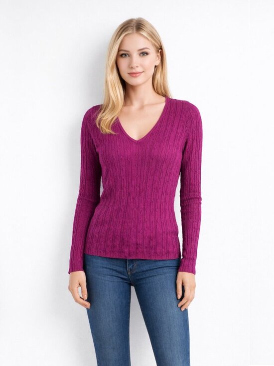 Chico's Sweaters - 2/$30 Chico's Textured V-Neck Sweater Burgundy Medium #A1968